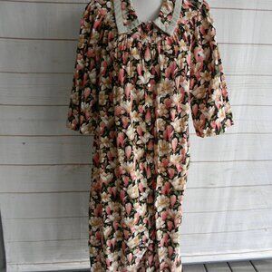 Models Coat House Dress Womens 2X PINK Floral Snap Up 3/4 Sleeve Cotton COLLAR
